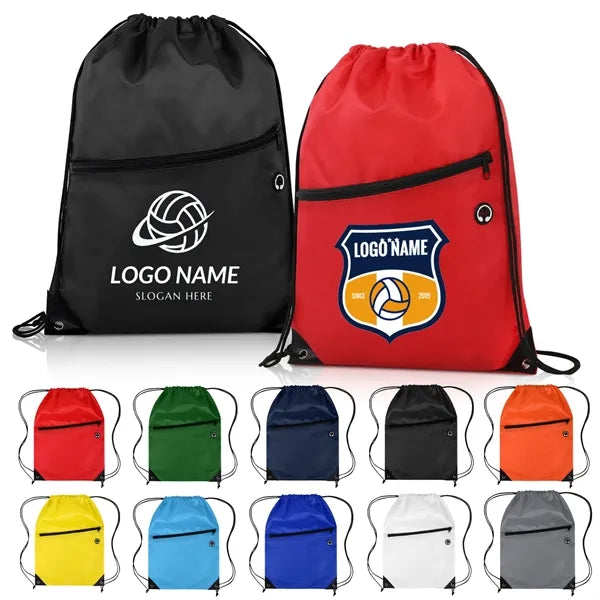 Polyester Drawstring Backpack with Front Zippered Pocket
