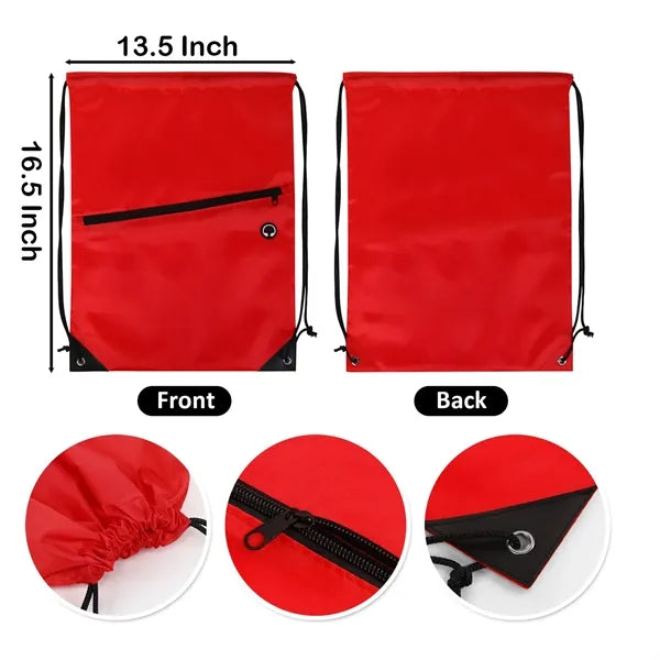 Polyester Drawstring Backpack with Front Zippered Pocket