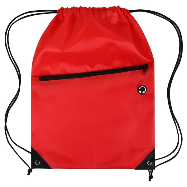 Polyester Drawstring Backpack with Front Zippered Pocket