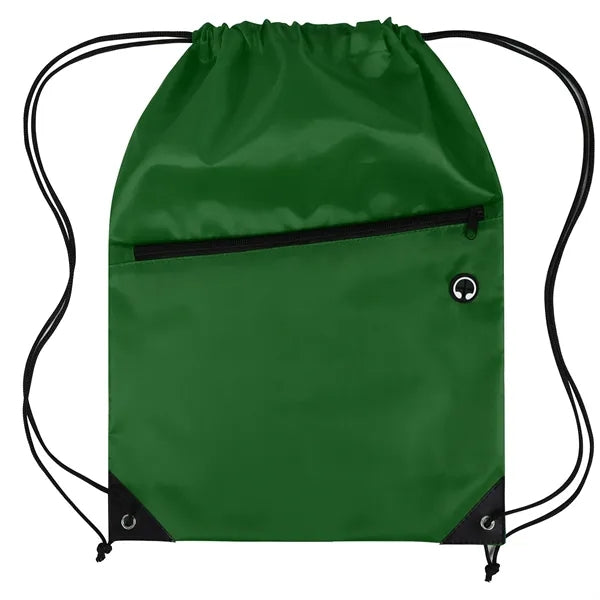 Polyester Drawstring Backpack with Front Zippered Pocket