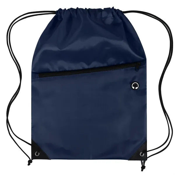 Polyester Drawstring Backpack with Front Zippered Pocket