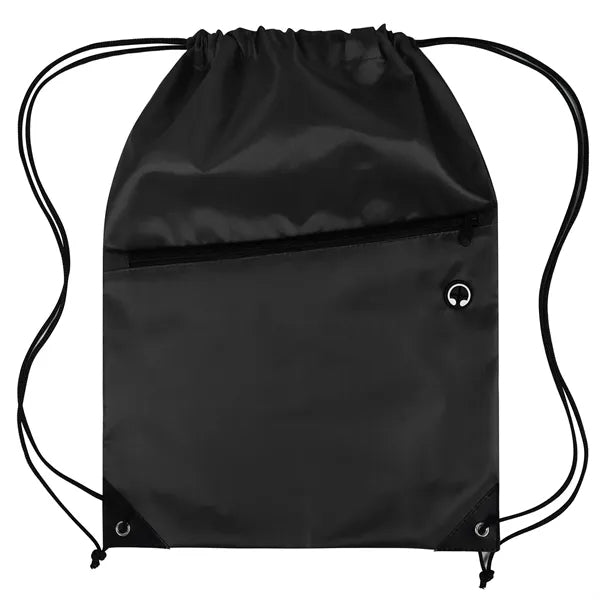 Polyester Drawstring Backpack with Front Zippered Pocket
