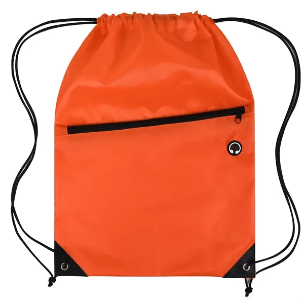 Polyester Drawstring Backpack with Front Zippered Pocket