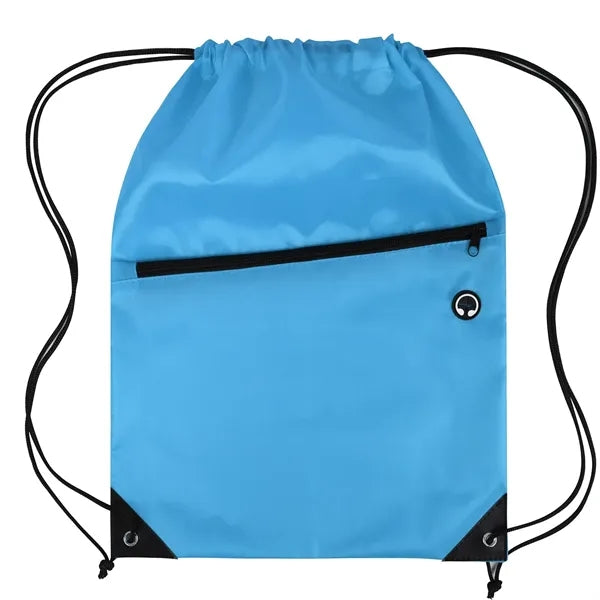 Polyester Drawstring Backpack with Front Zippered Pocket