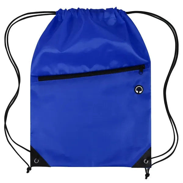 Polyester Drawstring Backpack with Front Zippered Pocket