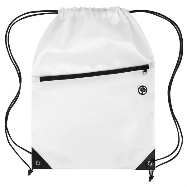 Polyester Drawstring Backpack with Front Zippered Pocket