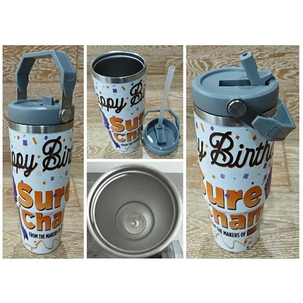 30oz Steel Insulated Top Handle Flip Straw Car Tumbler