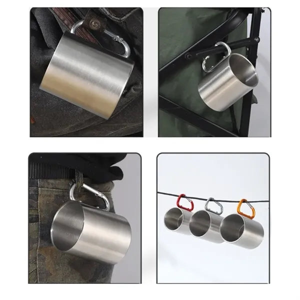 10oz Stainless Steel Camping Cup With Carabiner