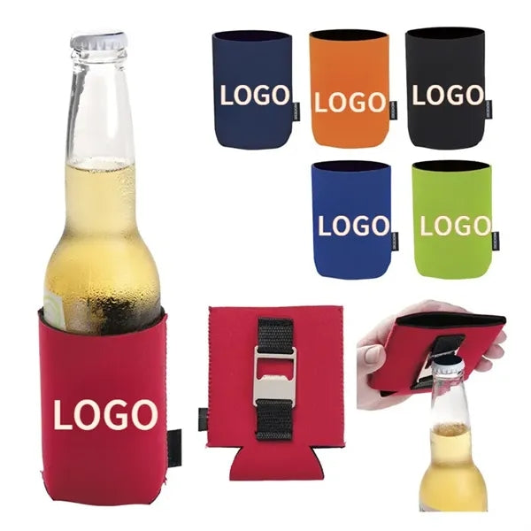 Beer can cooler sleeve with a bottle opener