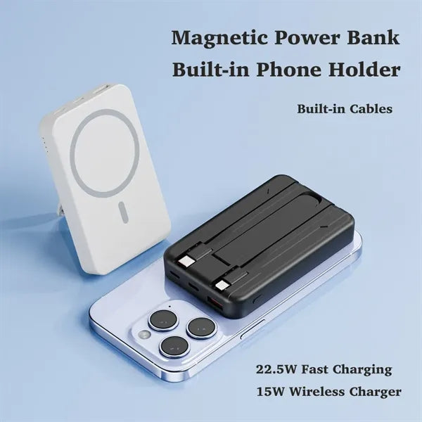 10000mAh Mag-Safe Battery Pack with Stand & Built-in Cables