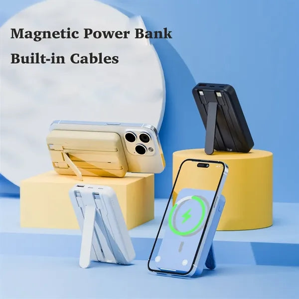 10000mAh Mag-Safe Battery Pack with Stand & Built-in Cables