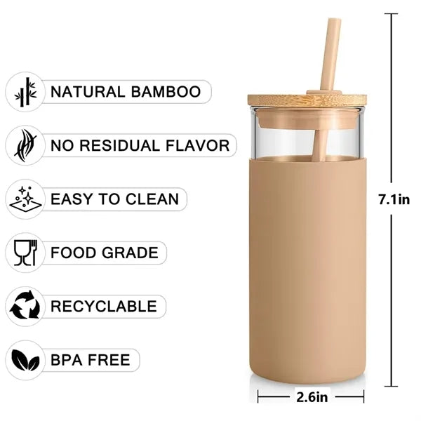 16 oz Glass Tumbler with Lid and Straw
