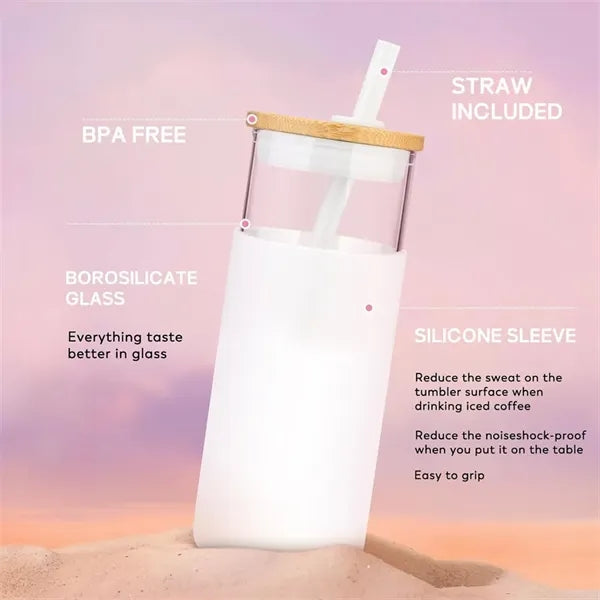 16 oz Glass Tumbler with Lid and Straw