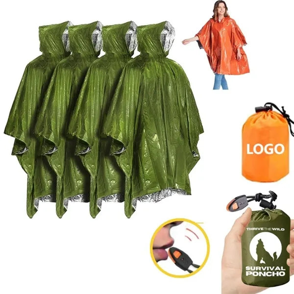 Waterproof Emergency Survival Rain Poncho with Whistle