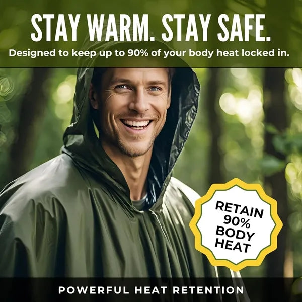 Waterproof Emergency Survival Rain Poncho with Whistle