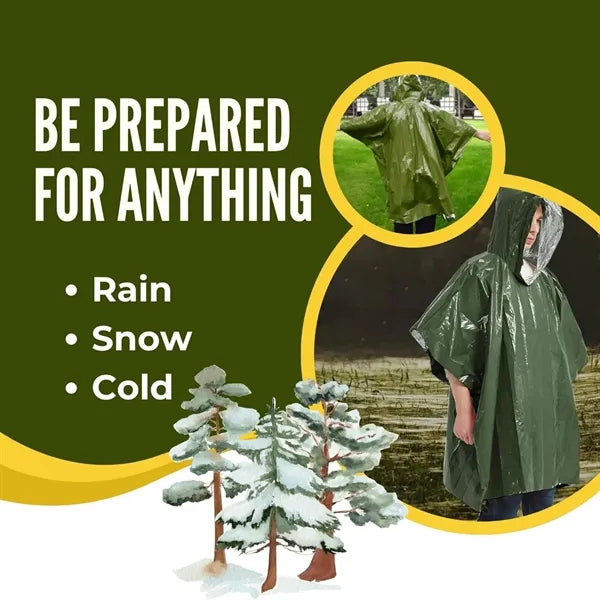 Waterproof Emergency Survival Rain Poncho with Whistle