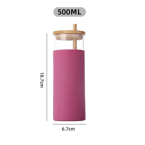 500ml Iced Coffee Cup With Silicone Sleeve and Bamboo Straw