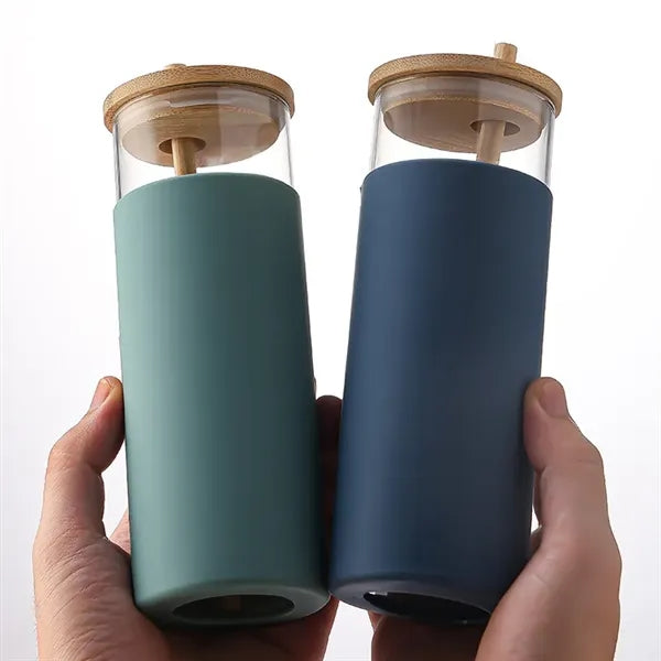 500ml Iced Coffee Cup With Silicone Sleeve and Bamboo Straw