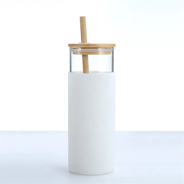 500ml Iced Coffee Cup With Silicone Sleeve and Bamboo Straw