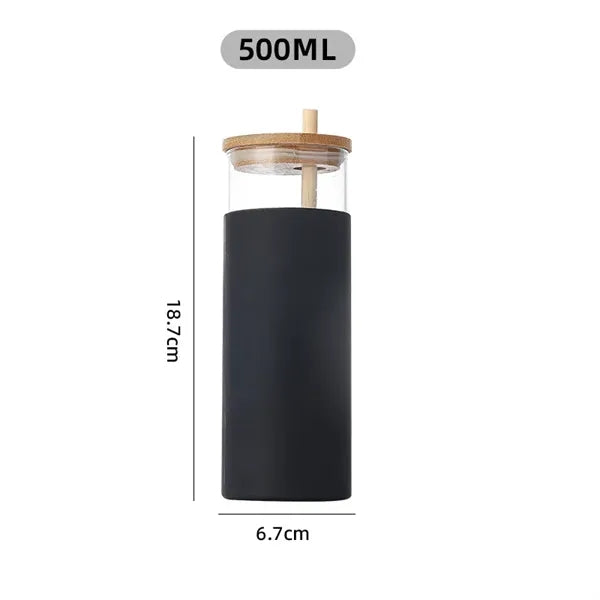 500ml Iced Coffee Cup With Silicone Sleeve and Bamboo Straw