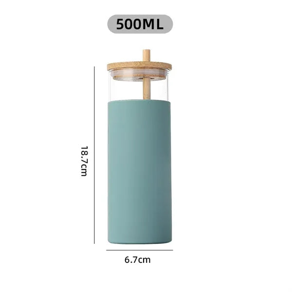 500ml Iced Coffee Cup With Silicone Sleeve and Bamboo Straw