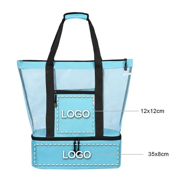 3-in-1 Mesh Beach Tote Bag with Cooler Compartment Insulated