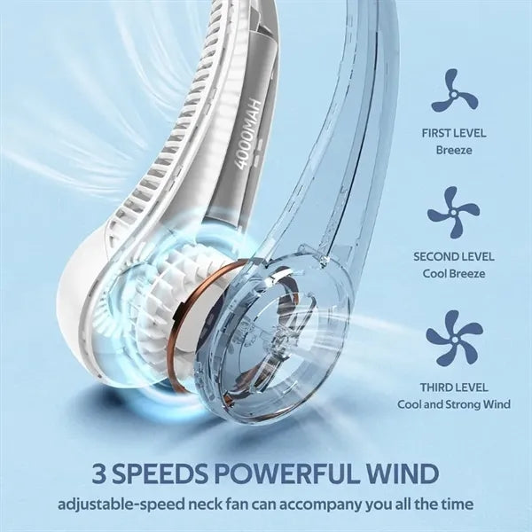 4000mAh Portable Neck Fan,360 degrees Cooling Fan