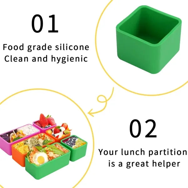 1 Square and 1 Rectangular Silicone Bento Box Dividers Kits