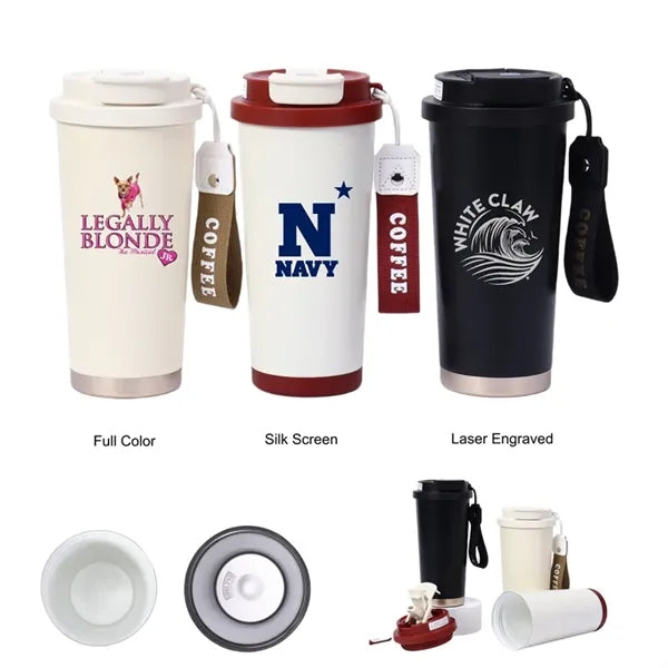 18 oz Insulated Stainless Steel Coffee Mug with Lid Strap