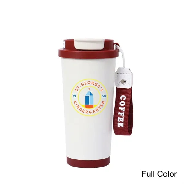 18 oz Insulated Stainless Steel Coffee Mug with Lid Strap