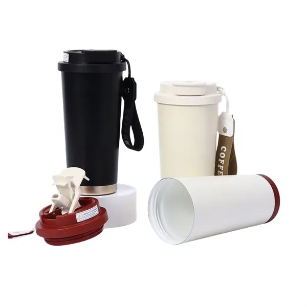 18 oz Insulated Stainless Steel Coffee Mug with Lid Strap