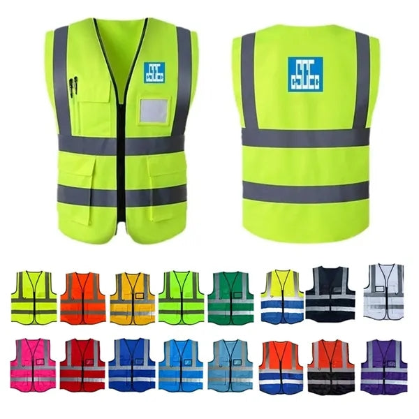 Reflective Safety Vest w/ 5 Pockets & Zipper