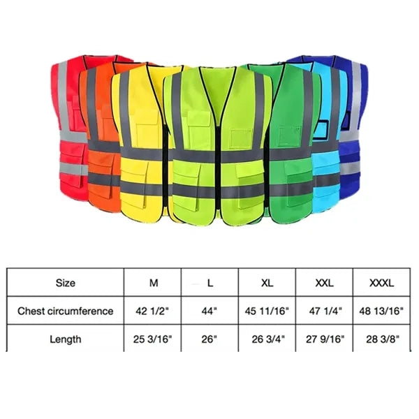Reflective Safety Vest w/ 5 Pockets & Zipper