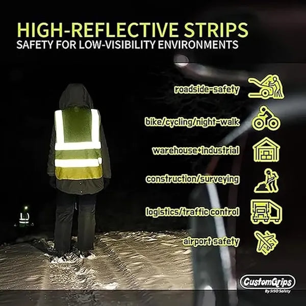Reflective Safety Vest w/ 5 Pockets & Zipper