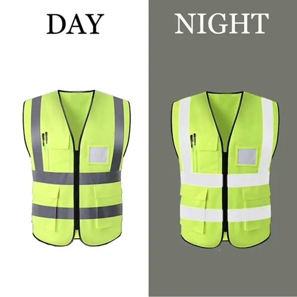 Reflective Safety Vest w/ 5 Pockets & Zipper