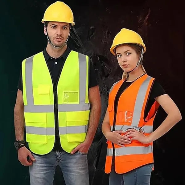Reflective Safety Vest w/ 5 Pockets & Zipper