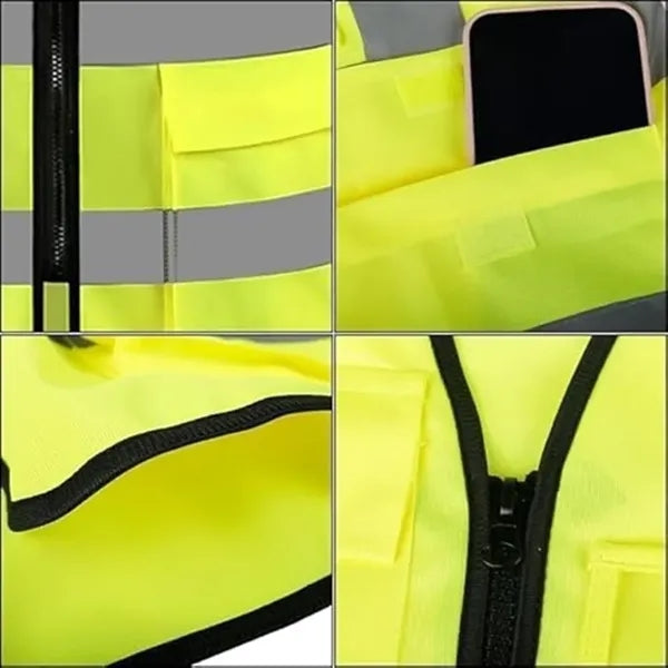 Reflective Safety Vest w/ 5 Pockets & Zipper