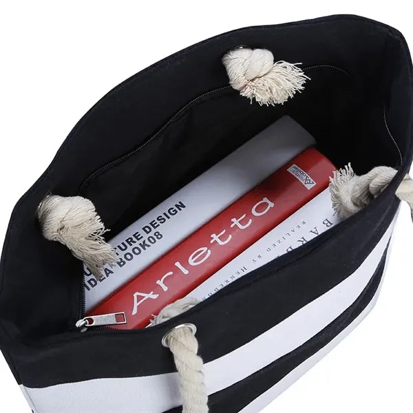 Large Capacity Striped Canvas Tote