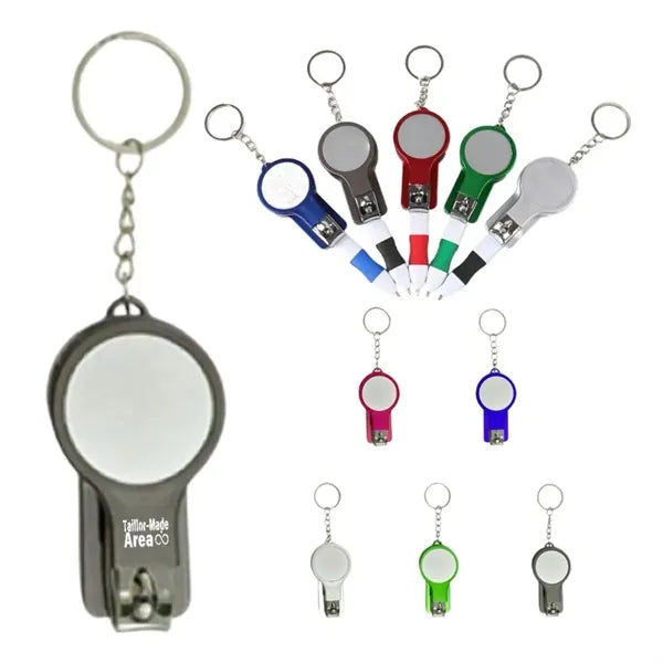 Versatile Nail Clippers Mirror Keychain Black Tool Pens