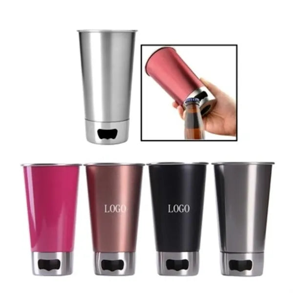 Stainless Steel Beer Cup Holder Featuring a Bottle Opener