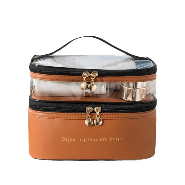 PU Leather Double Layer Large Organizer Bag