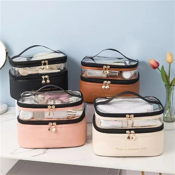 PU Leather Double Layer Large Organizer Bag