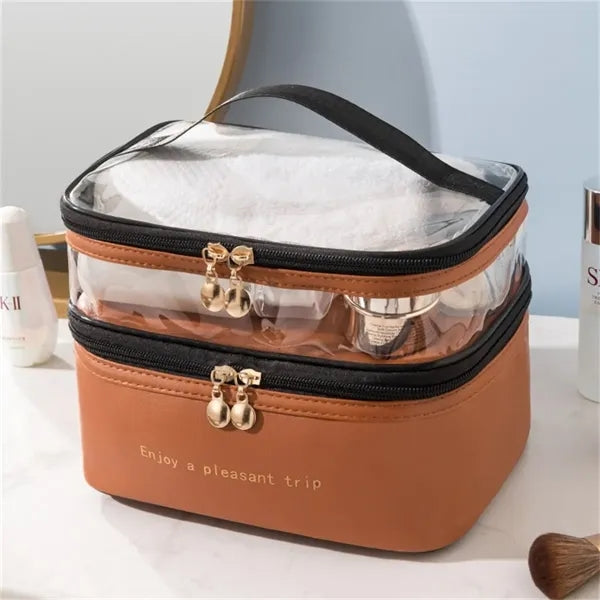 PU Leather Double Layer Large Organizer Bag