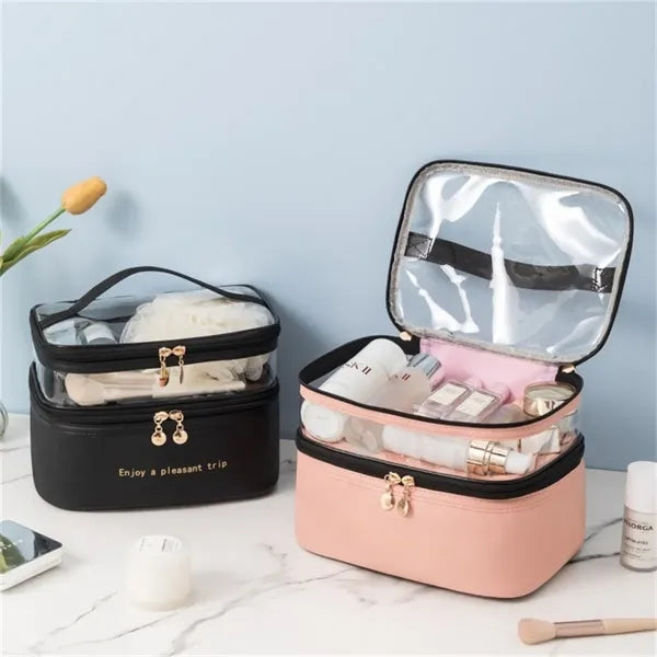 PU Leather Double Layer Large Organizer Bag