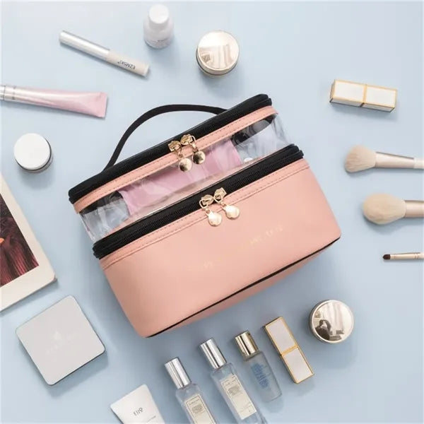 PU Leather Double Layer Large Organizer Bag