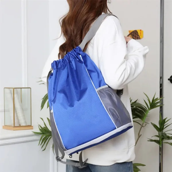 Drawstring Waterproof Sports Backpack With Side Mesh Pockets