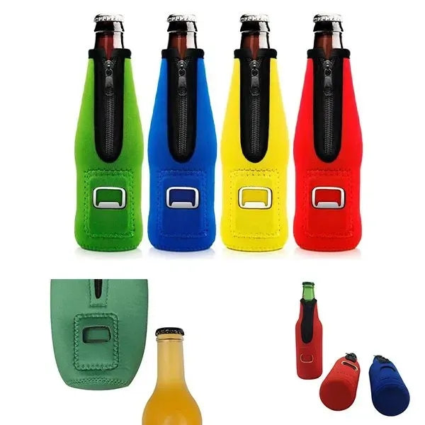 Zippered Beer Bottle Cover With Opener