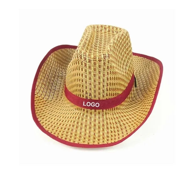 Summer Wide Brim Beach Cap Woven Straw Round up Cowboy Hat