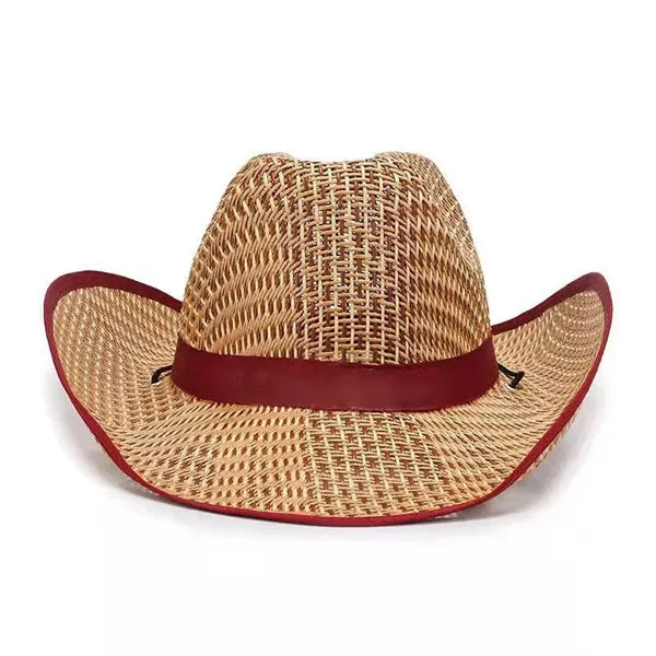Summer Wide Brim Beach Cap Woven Straw Round up Cowboy Hat