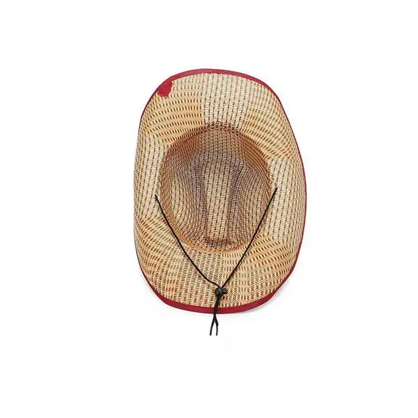 Summer Wide Brim Beach Cap Woven Straw Round up Cowboy Hat